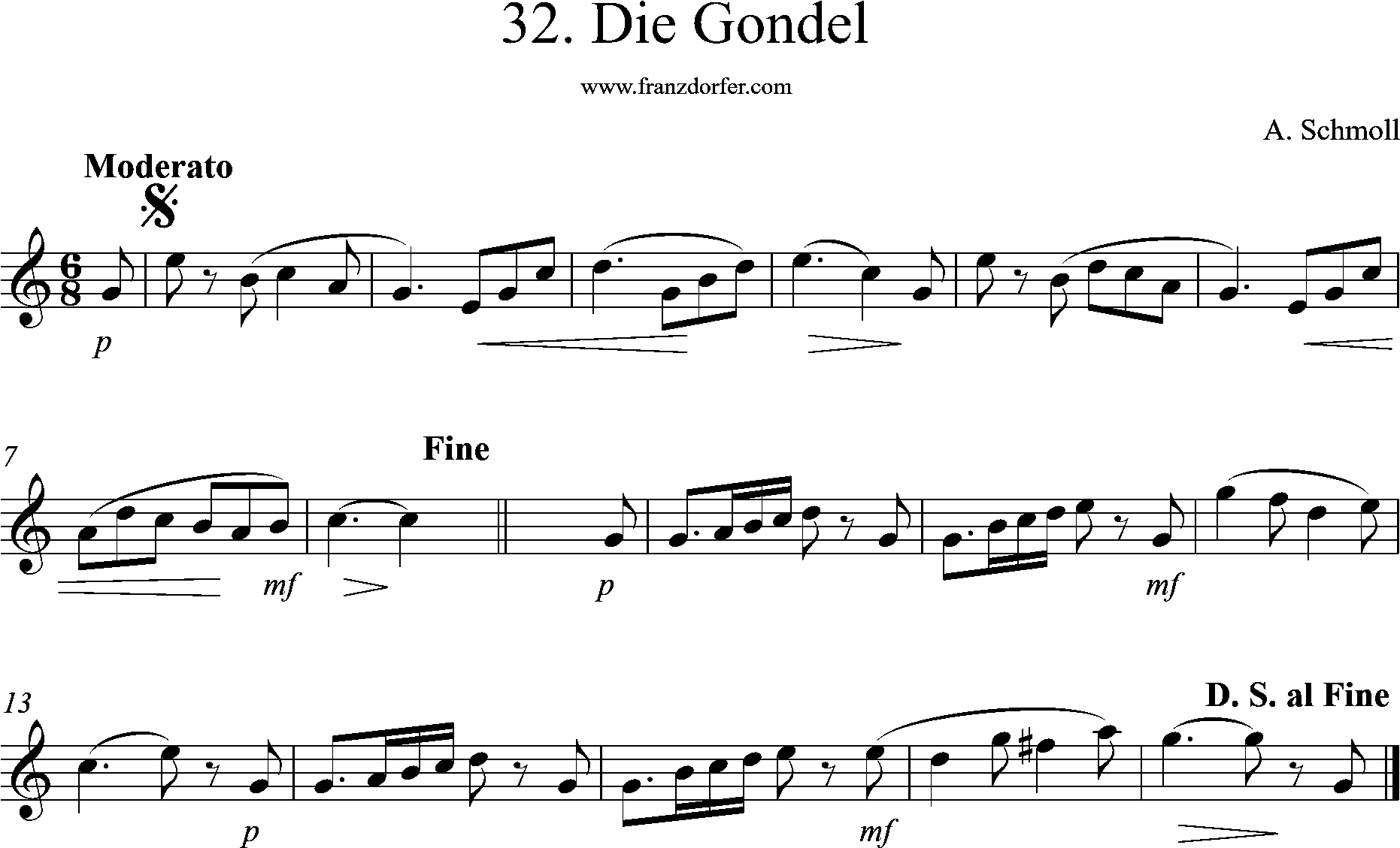 clarinet sheet, die Gondel, c-high
